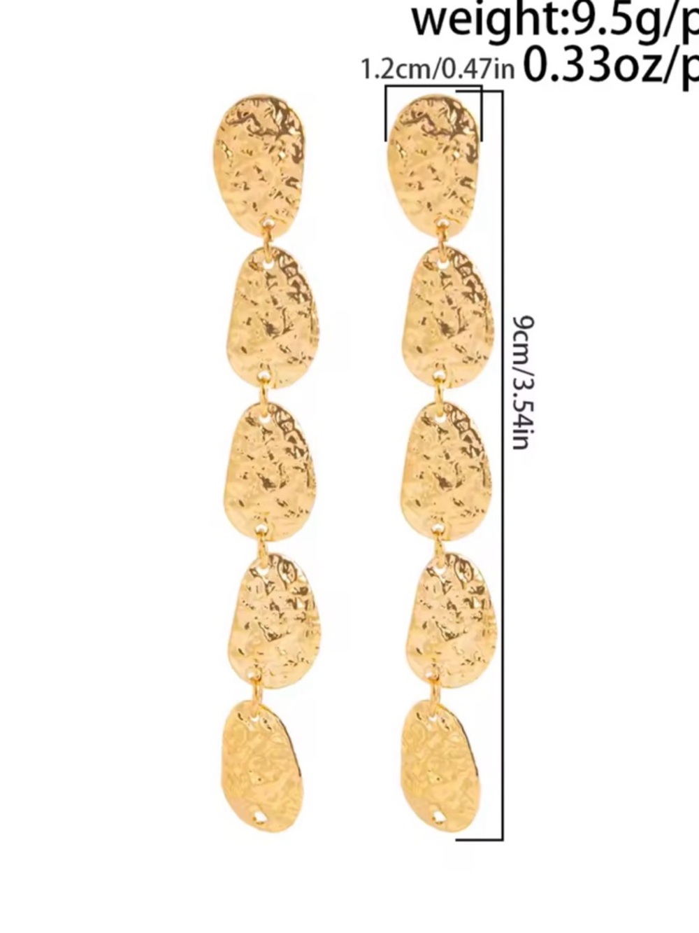 Irregular Ellipse Textured Metal Drop Earrings - Picture 2 of 4